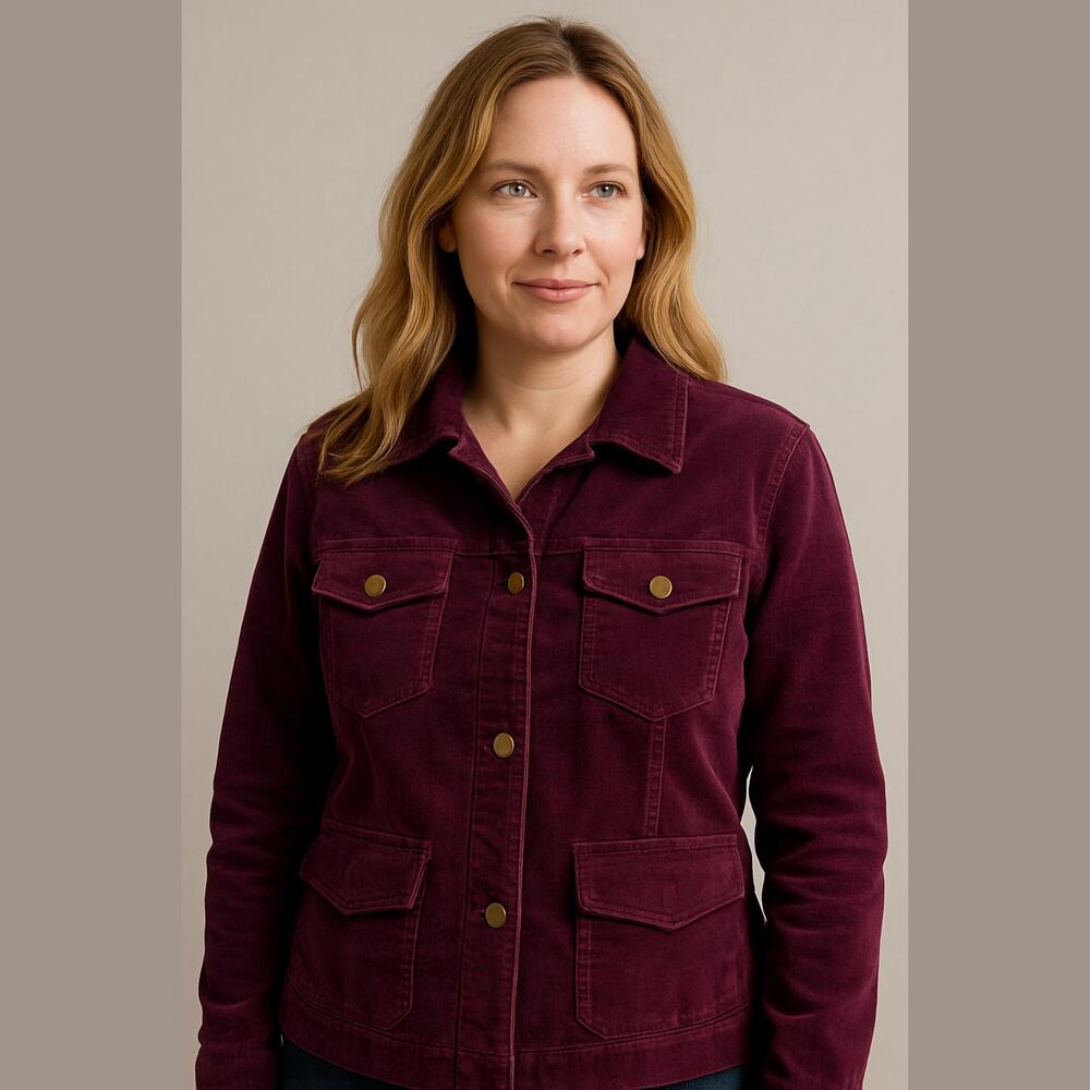 EDDIE BAUER Vintage VTG Purple Cotton Corduroy Pocket Button Down Jacket Size M